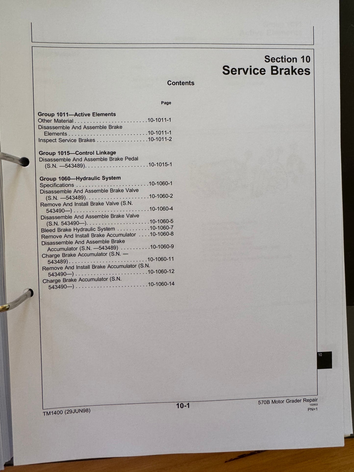 John Deere 570B Motor Grader Repair manual TM1400 - physical product