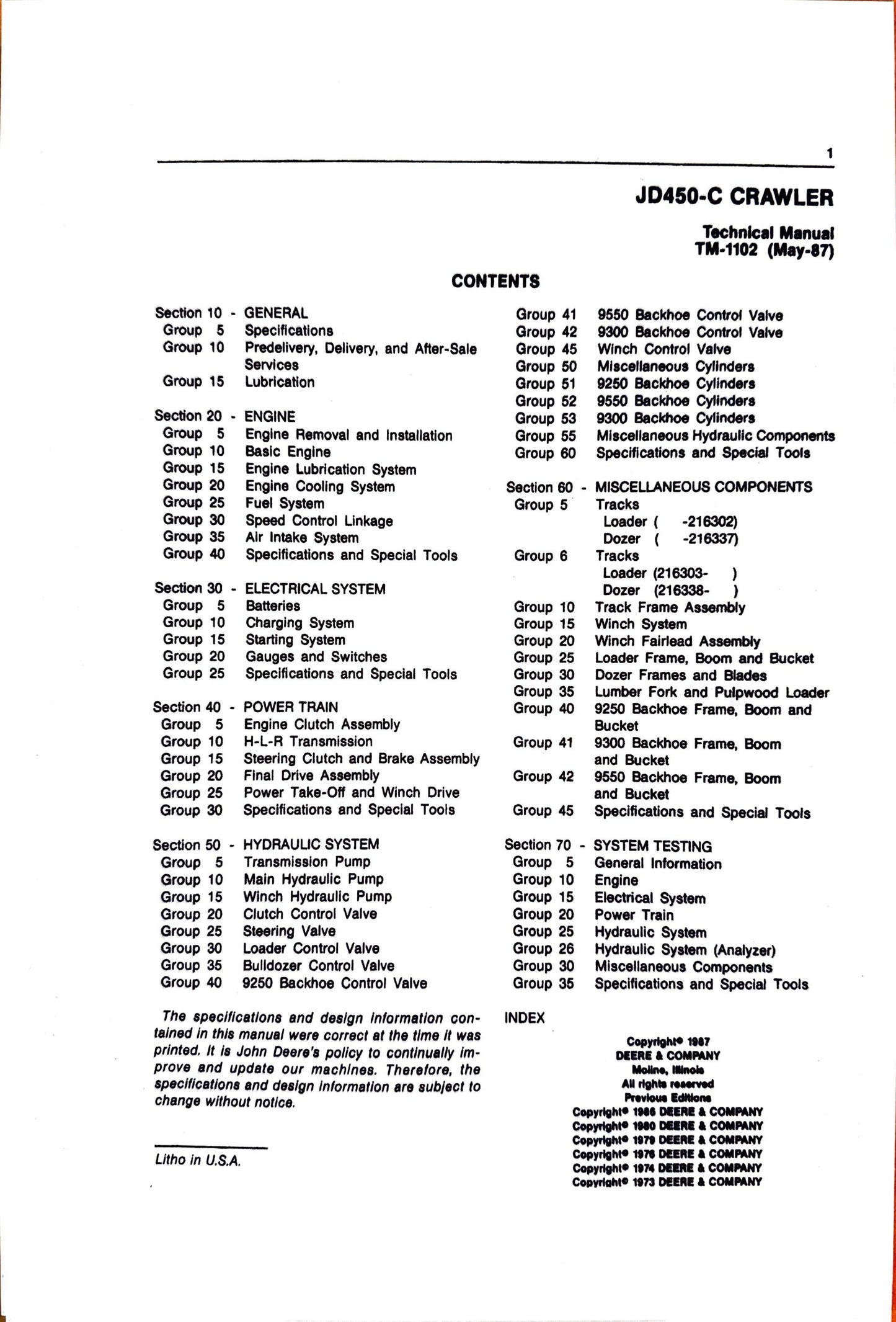 John Deere 450C crawler technical manual - TM1102 - digital version