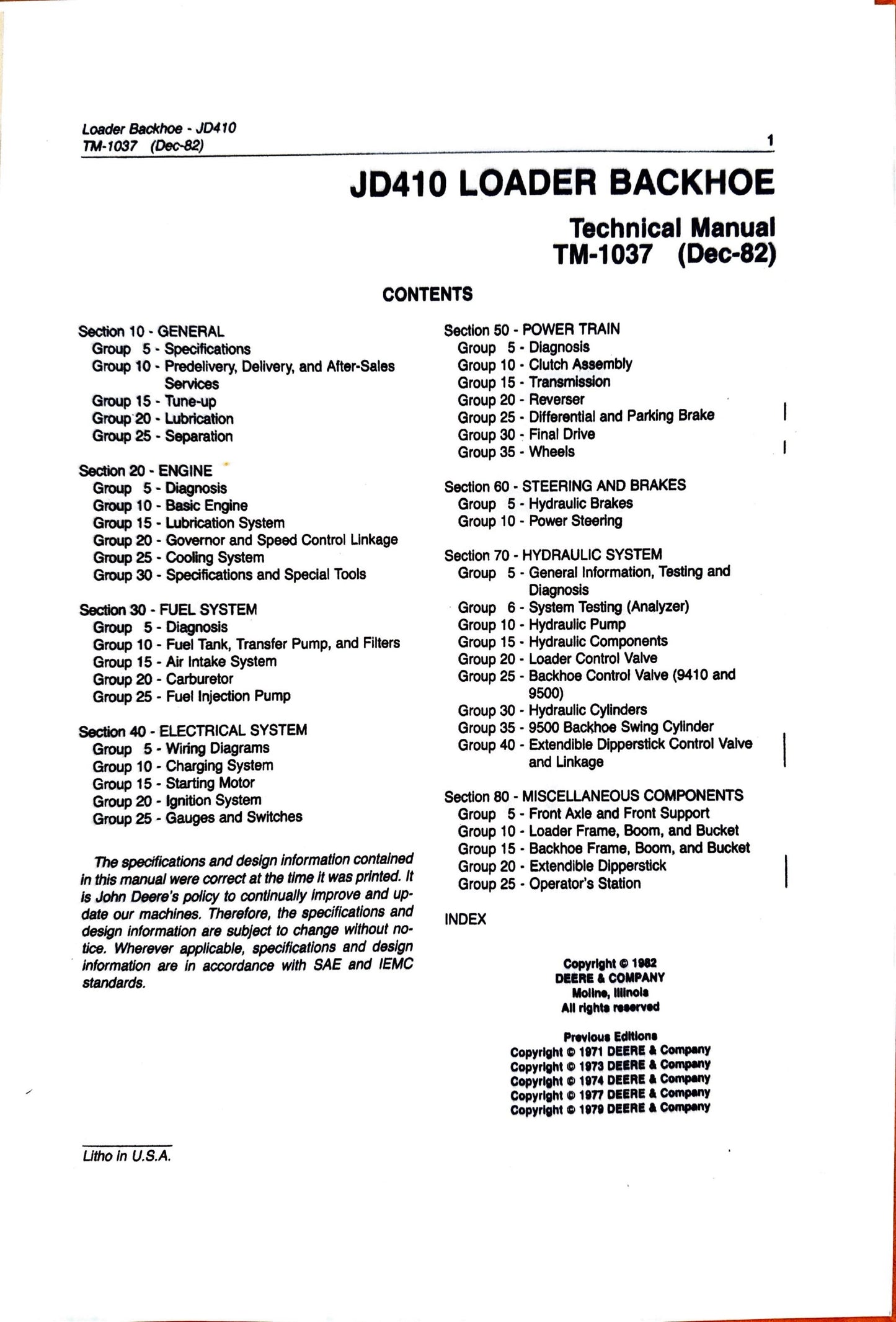 John Deere 410 Backhoe Loader technical manual - TM1037 - digital version