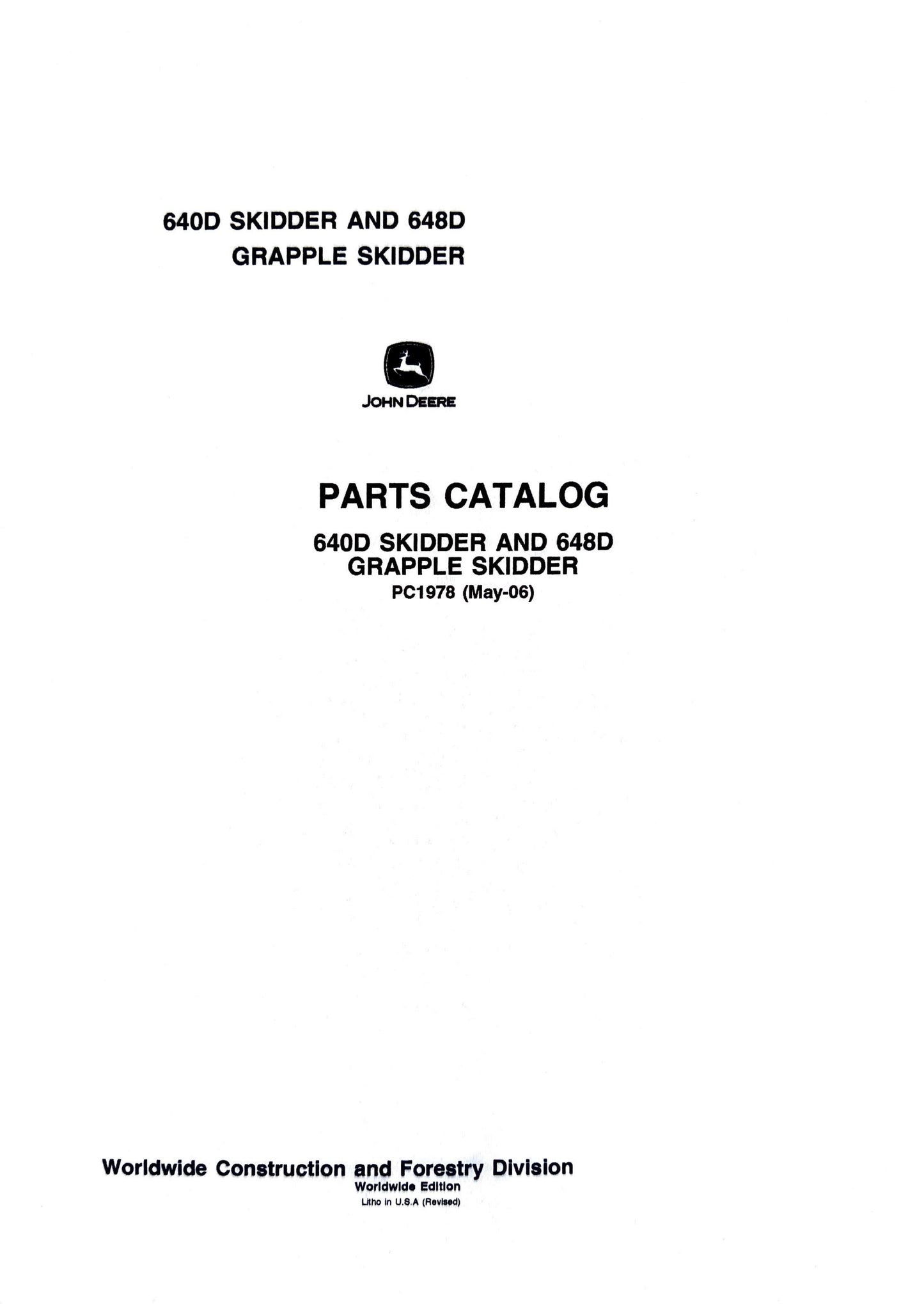 John Deere 640D Skidder and 648D Grapple Skidder - Parts catalog - PC1978 digital version