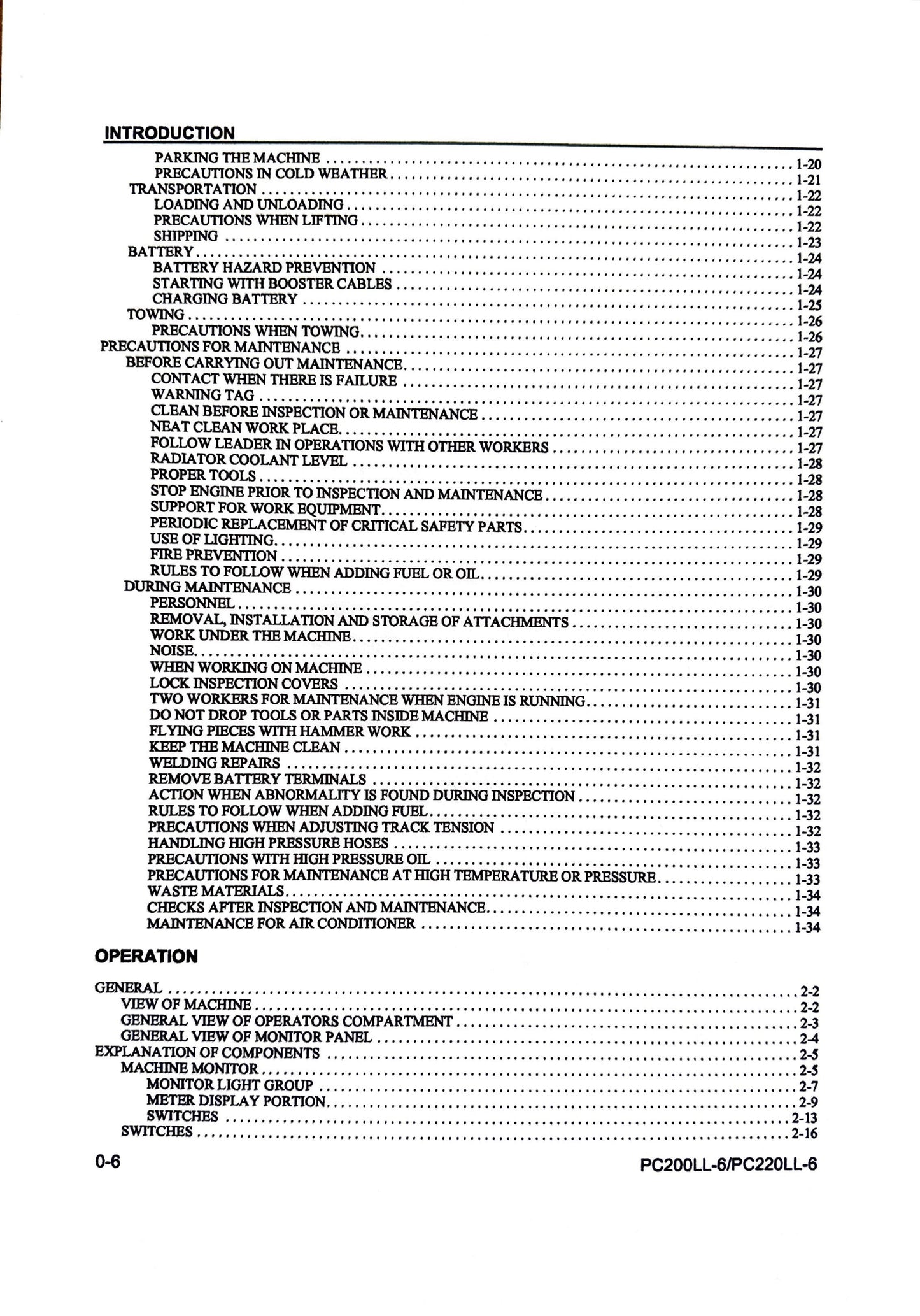 Komatsu PC200LL-6 and PC220LL-6 Logging Excavator Operation & Maintenance Manual - CEAM008400 Digital version