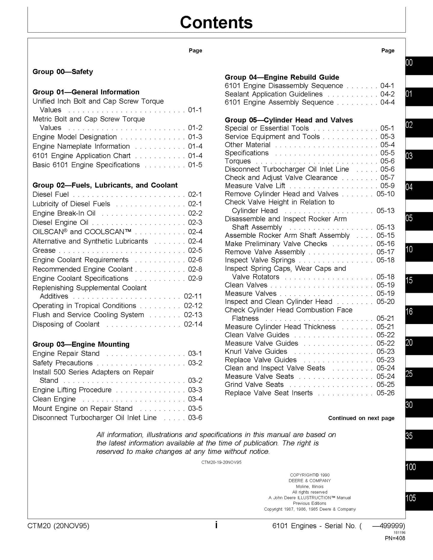 John Deere Series 500, 6101 Diesel Engines Component Technical Manual CTM20 Digital version