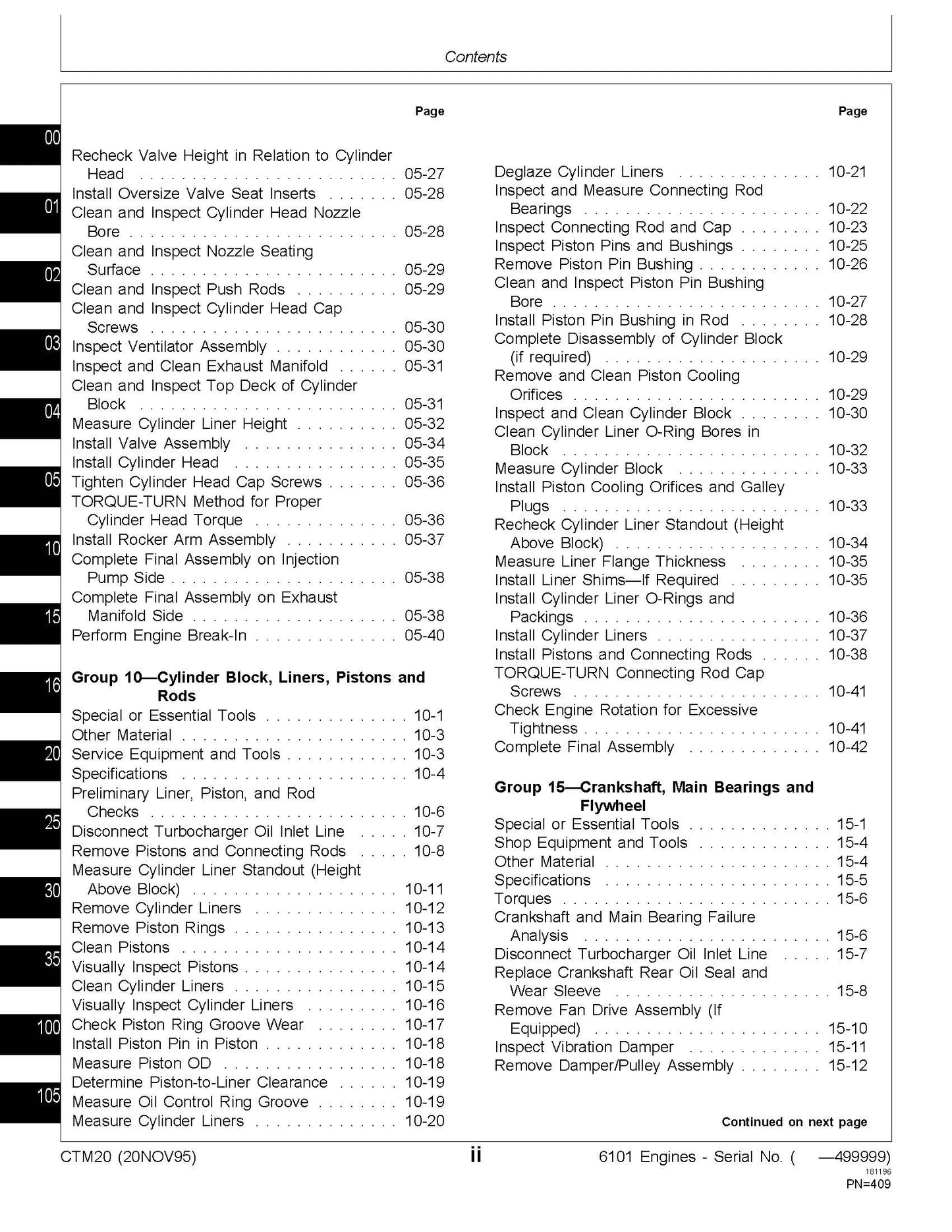 John Deere Series 500, 6101 Diesel Engines Component Technical Manual CTM20 Digital version
