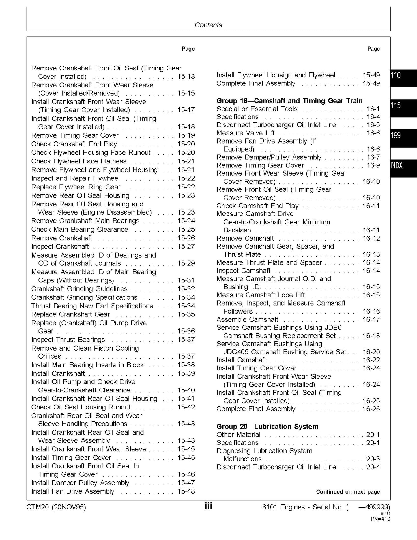 John Deere Series 500, 6101 Diesel Engines Component Technical Manual CTM20 Digital version