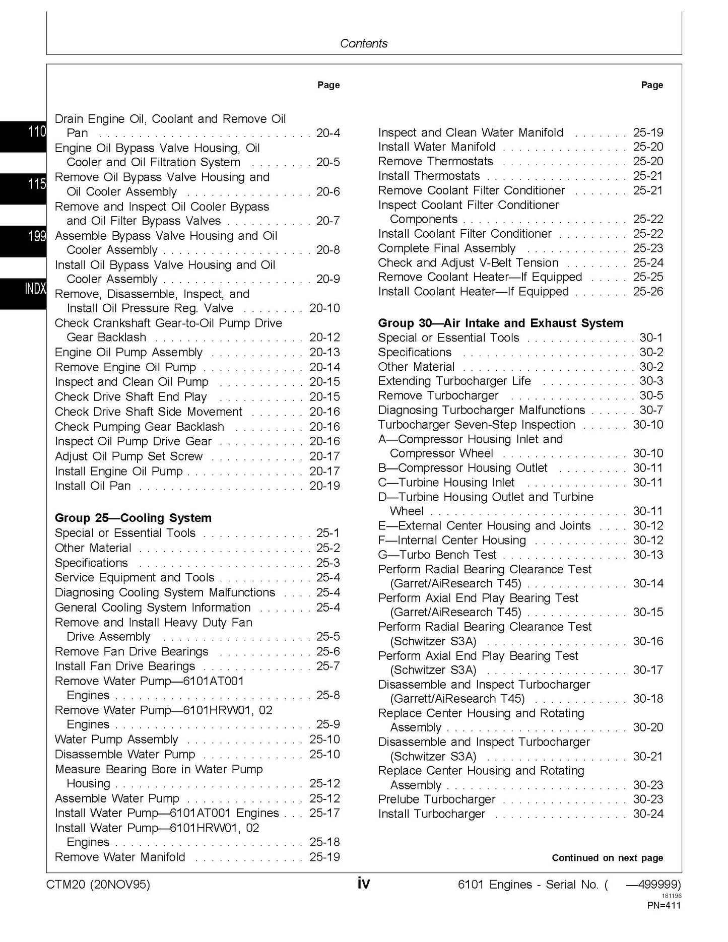 John Deere Series 500, 6101 Diesel Engines Component Technical Manual CTM20 Digital version