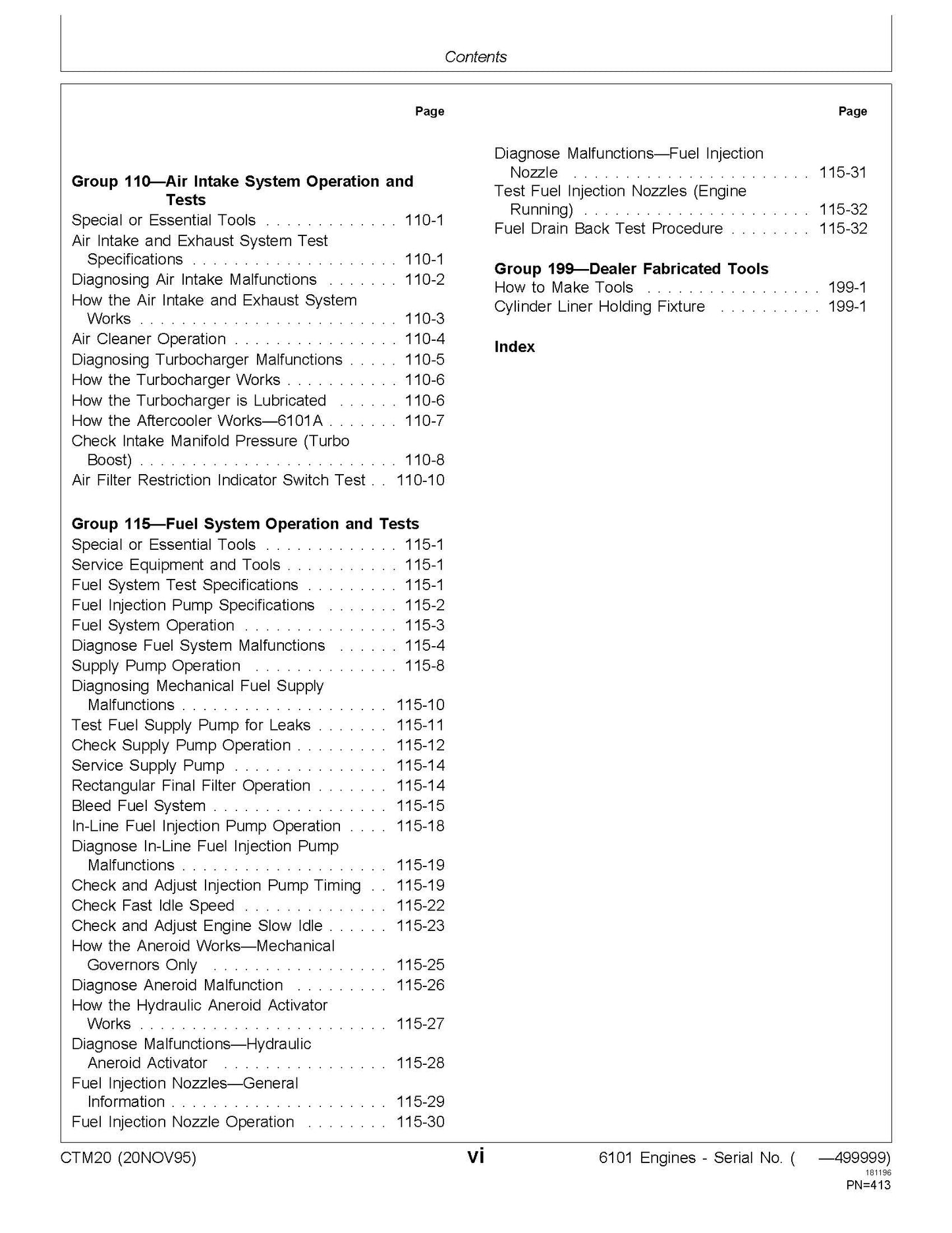 John Deere Series 500, 6101 Diesel Engines Component Technical Manual CTM20 Digital version