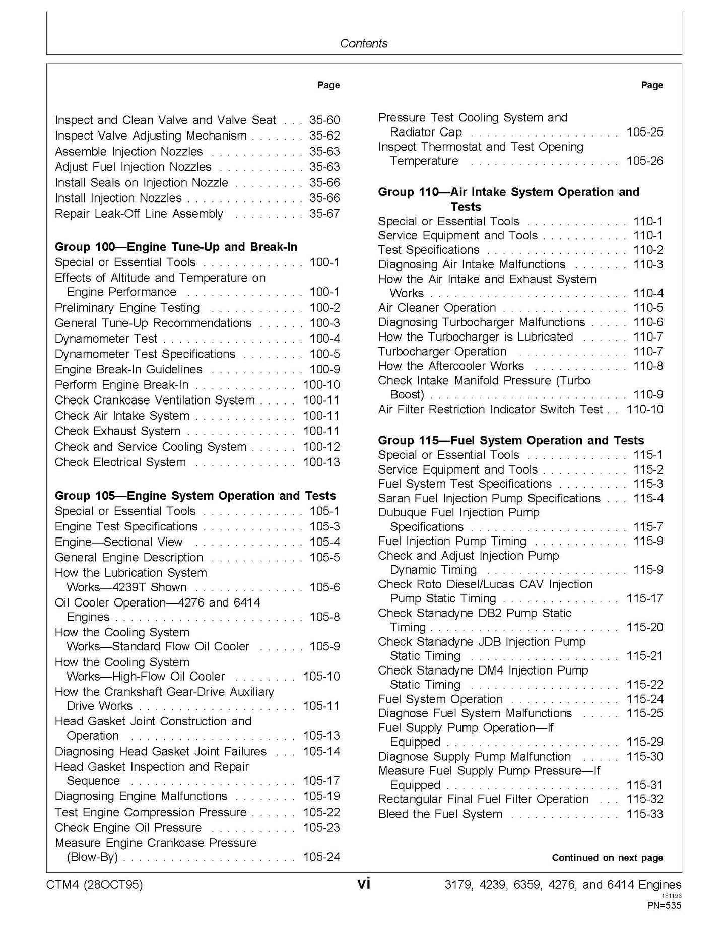 John Deere Series 300 - 3179, 4239, 6359, 4276, and 6414 Diesel Engine Component Technical Manual CTM4 - digital version