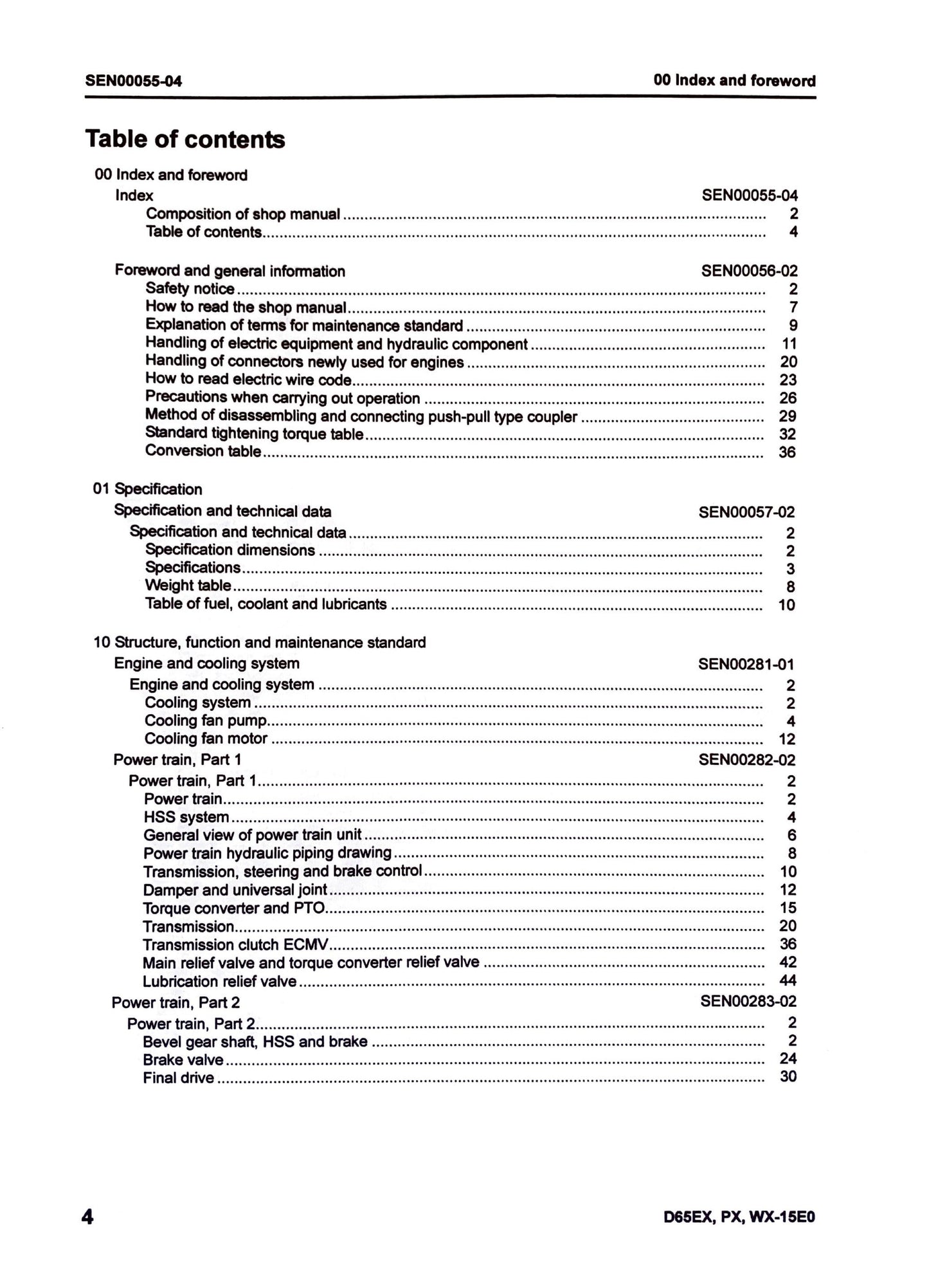 Komatsu D65EX-15EO, D65PX-15EO, D65WX-15EO bulldozers Shop manual - digital version SEN00046-04