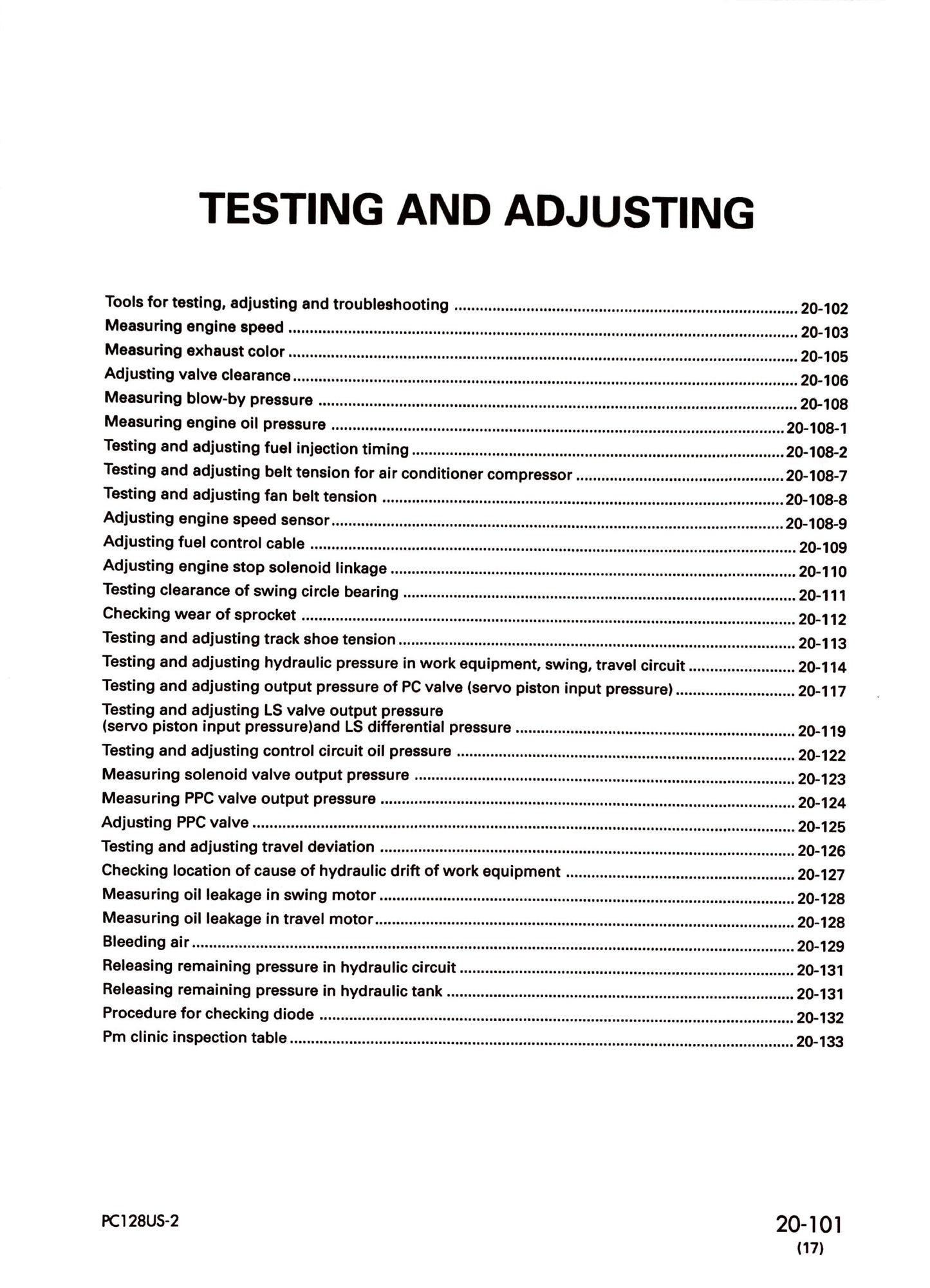 Komatsu PC128US-2, PC138US-2, PC138USLC-2 excavators Service Manual - SEBM018419 Digital version