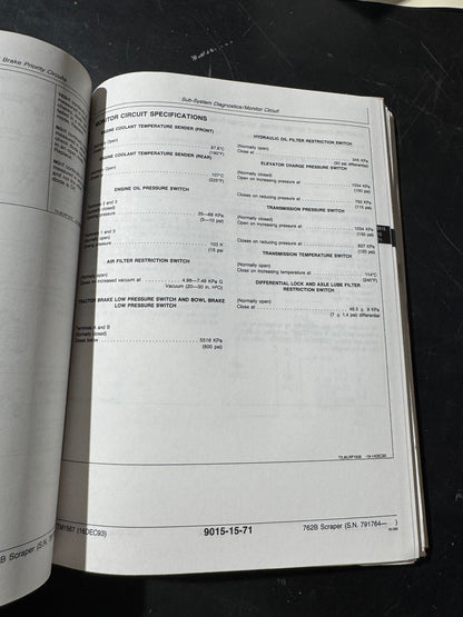 John Deere 762B scraper Operations and Test manual  TM1567 - physical product