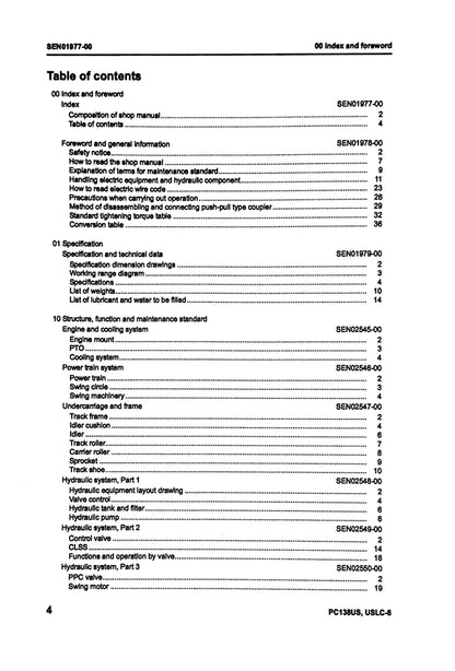 Komatsu PC138US -8, PC138USLC-8 Shop Manual - SEN01968-00