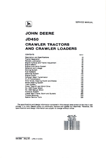 John Deere JD450 Crawler Tractors Crawler Loaders Service Manual SM2064 - digital version