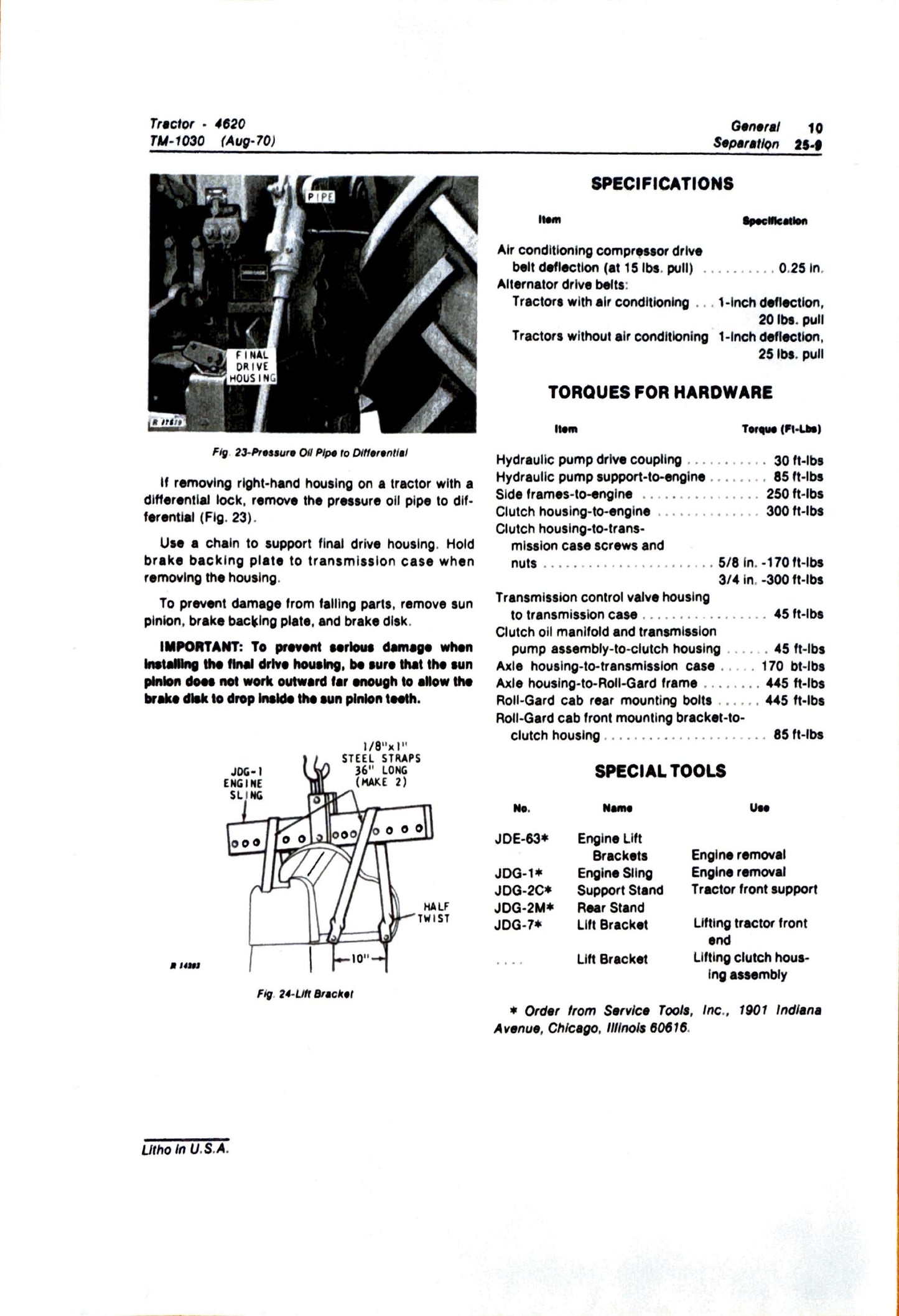 John Deere 4620 Tractor Technical manual TM1030 - digital version