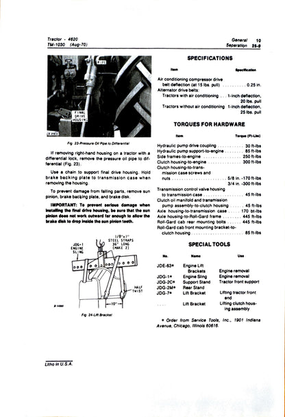 John Deere 4620 Tractor Technical manual TM1030 - digital version