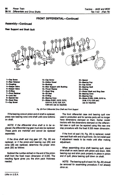 John Deere 8430 and 8630 Tractors Technical manual TM1143 - digital version