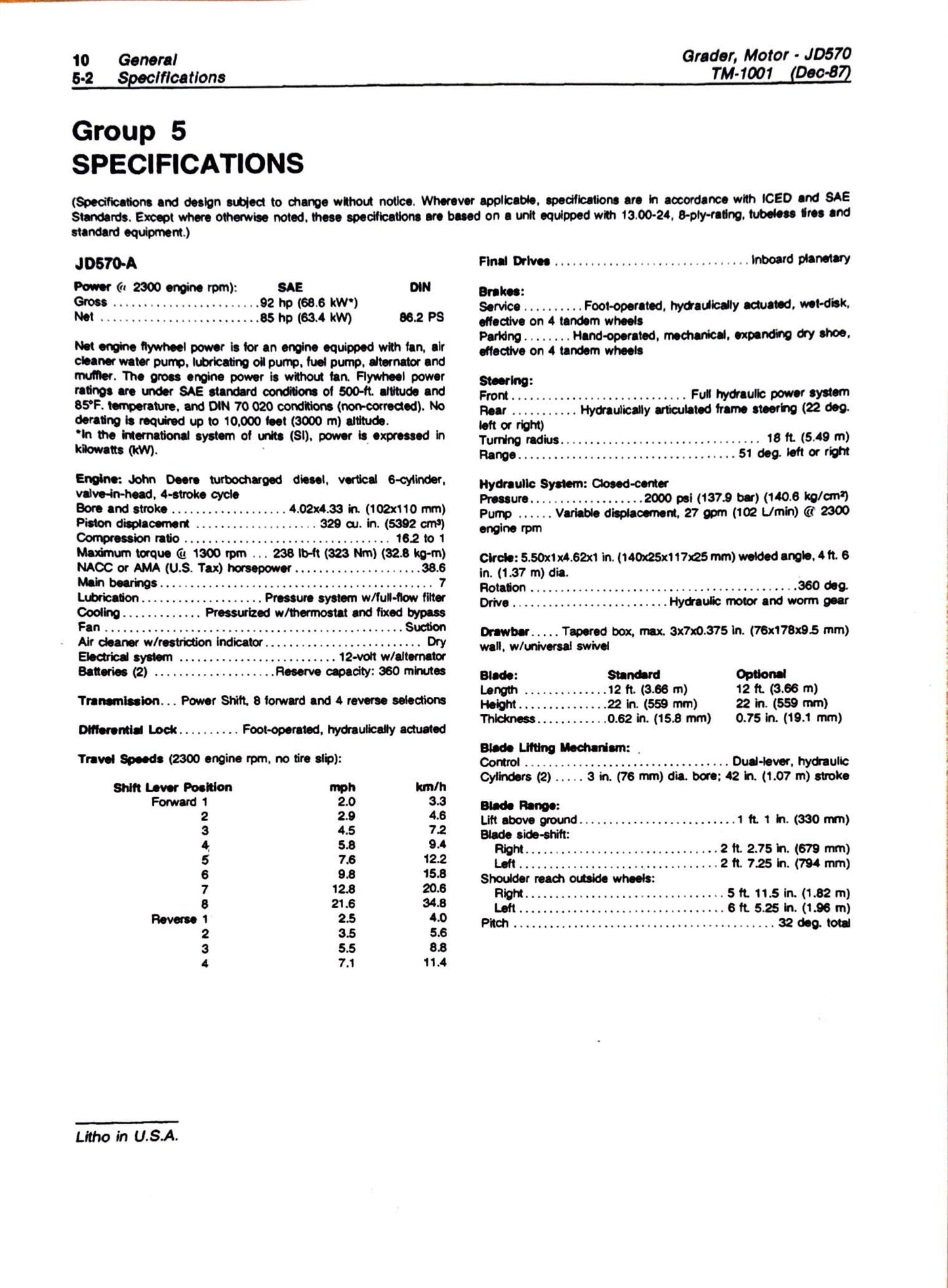 John Deere JD570 and JD570A Motor Grader Technical Manual TM1001 - digital version