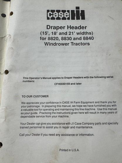 Case Draper Header Operator's manual - physical product