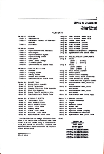John Deere 450C crawler technical manual -  TM1102 - digital version