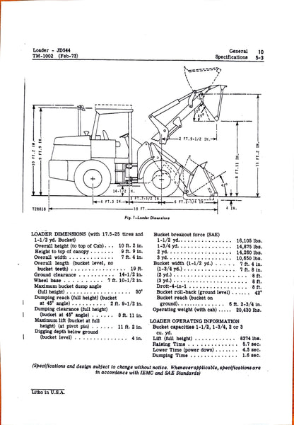 John Deere JD554 and JD544A Loaders Technical Manual TM1002 - digital version