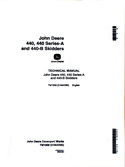 John Deere 440, 440 series-A and 440-B skidders Technical Manual TM1009 - digital version