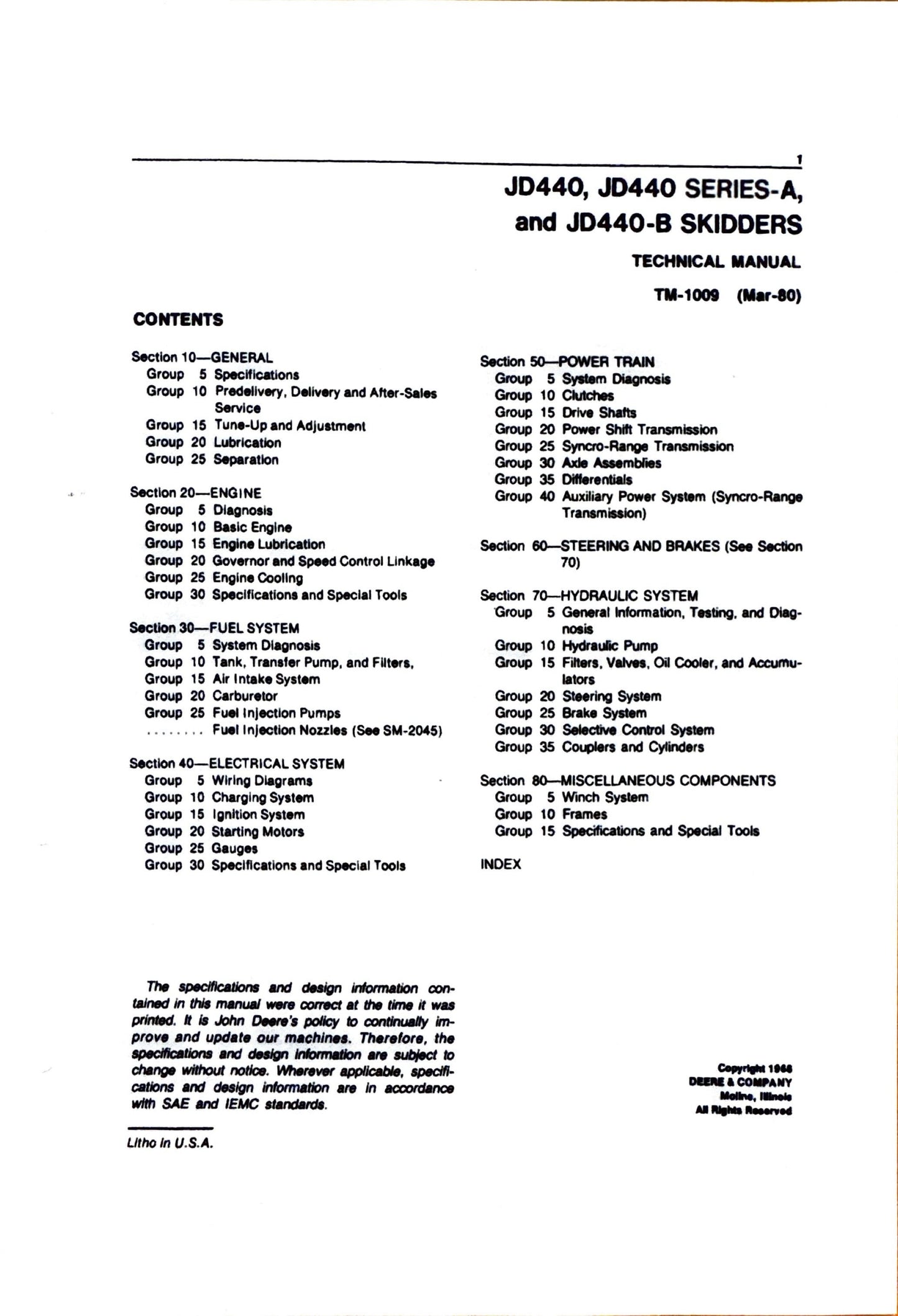 John Deere 440, 440 series-A and 440-B skidders Technical Manual TM1009 - digital version