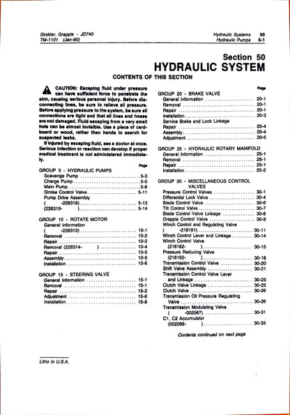 John Deere JD740 Grapple Skidder technical manual -  TM1101 - digital version