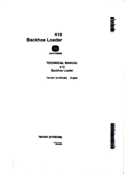 John Deere 410 Backhoe Loader technical manual -  TM1037 - digital version