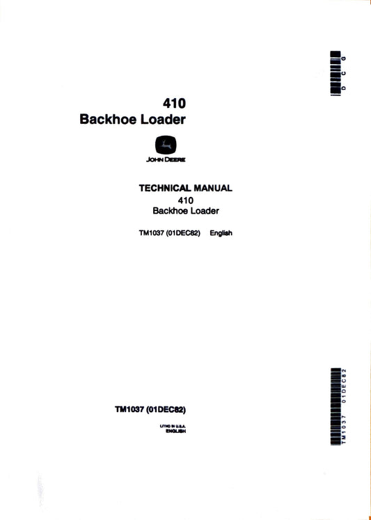 John Deere 410 Backhoe Loader technical manual -  TM1037 - digital version