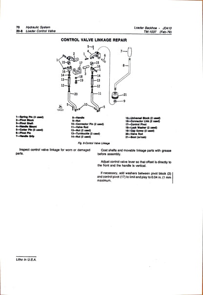 John Deere 410 Backhoe Loader technical manual -  TM1037 - digital version