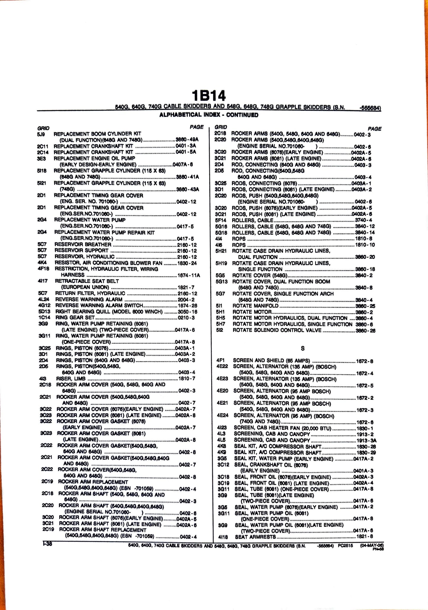 John Deere 540G, 640G, 740G Cable Skidders and 548G, 648G, 748G Grapple Skidders - Parts catalog - PC2515 digital version