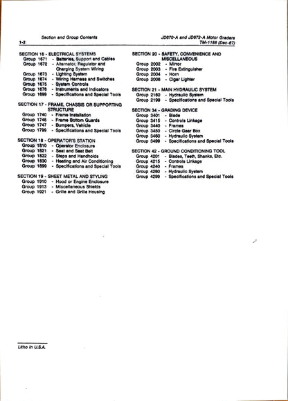 John Deere JD670A and 672A motor grader repair technical manual -  TM1188 - digital version