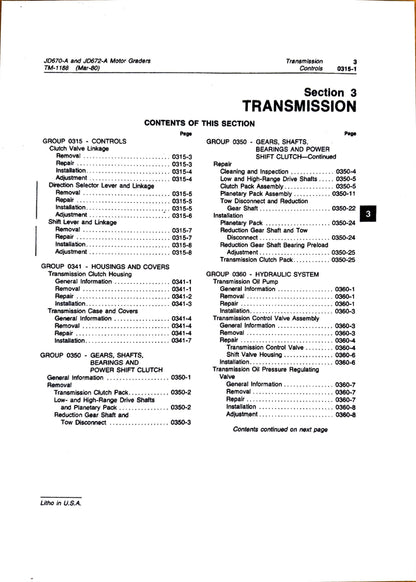 John Deere JD670A and 672A motor grader repair technical manual -  TM1188 - digital version