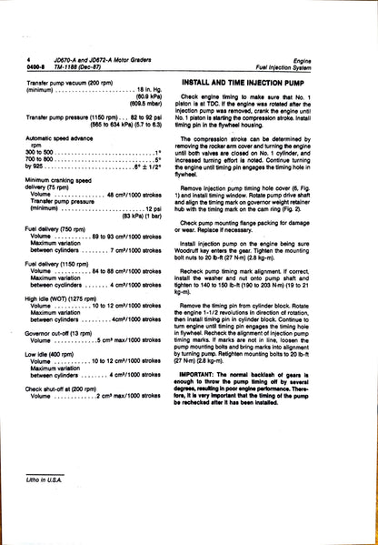 John Deere JD670A and 672A motor grader repair technical manual -  TM1188 - digital version
