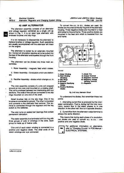 John Deere JD670A and 672A motor grader repair technical manual -  TM1188 - digital version