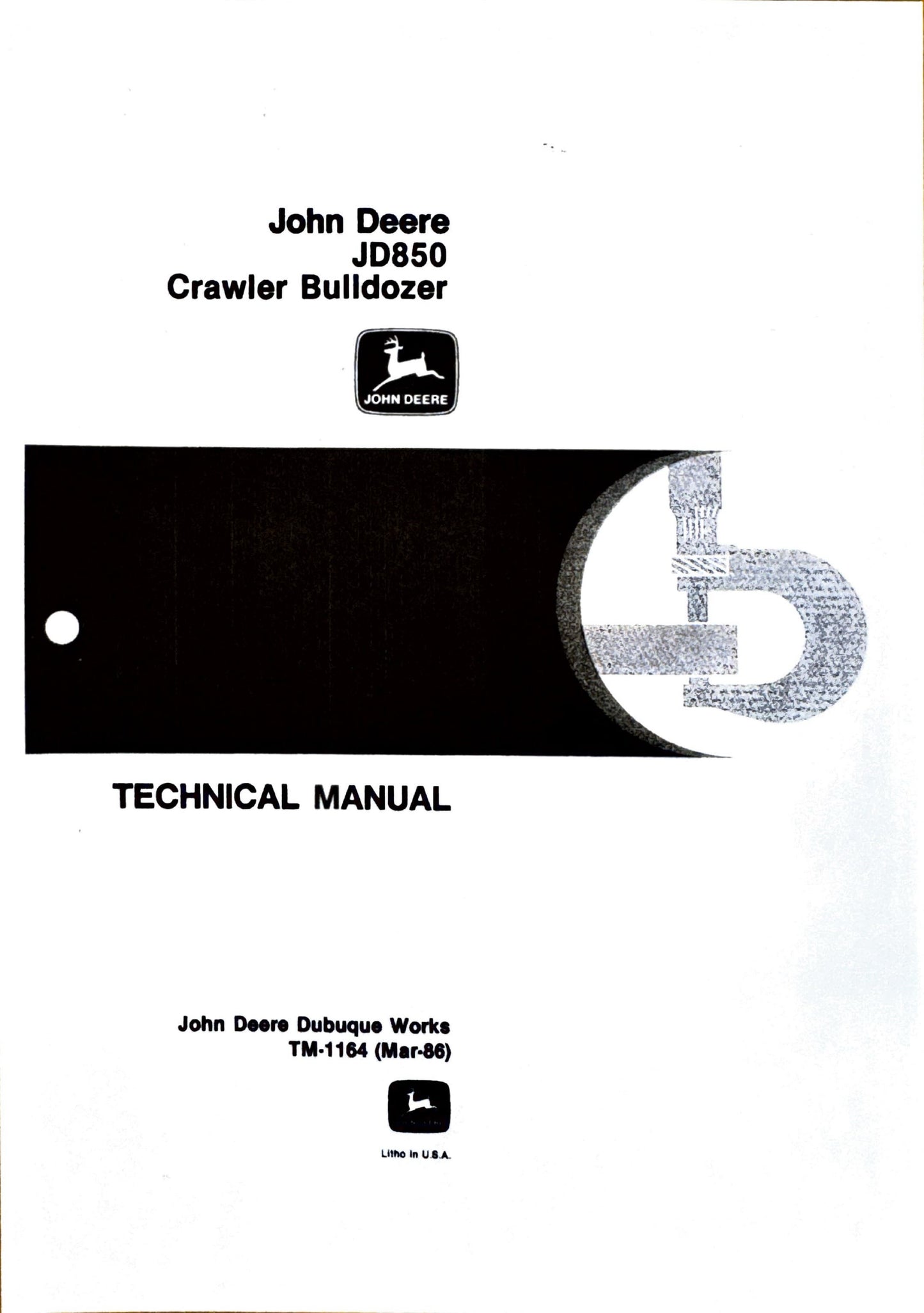 Technical manual cover for John Deere JD850 Crawler Bulldozer on a white background