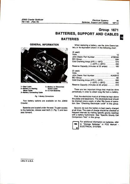 John Deere JD850 crawler bulldozer technical manual -  TM1164 - digital version