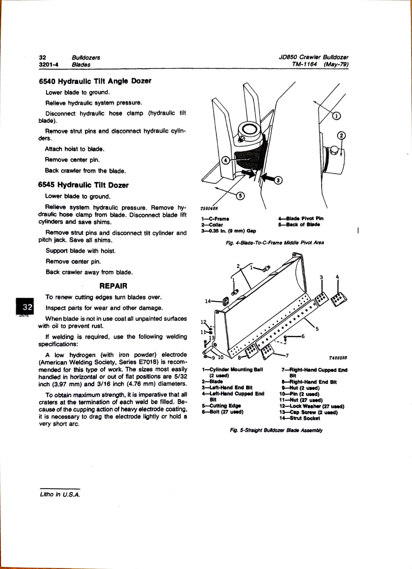 John Deere JD850 crawler bulldozer technical manual -  TM1164 - digital version