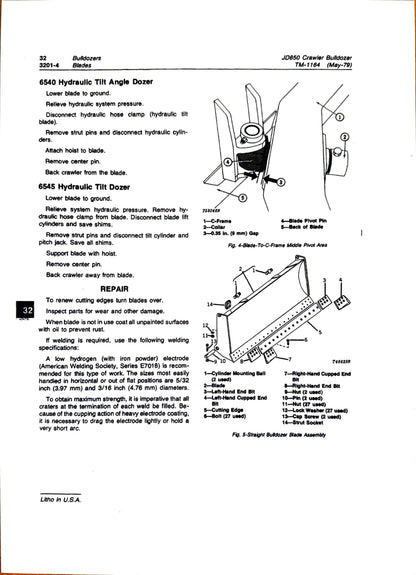 John Deere JD850 crawler bulldozer technical manual -  TM1164 - digital version