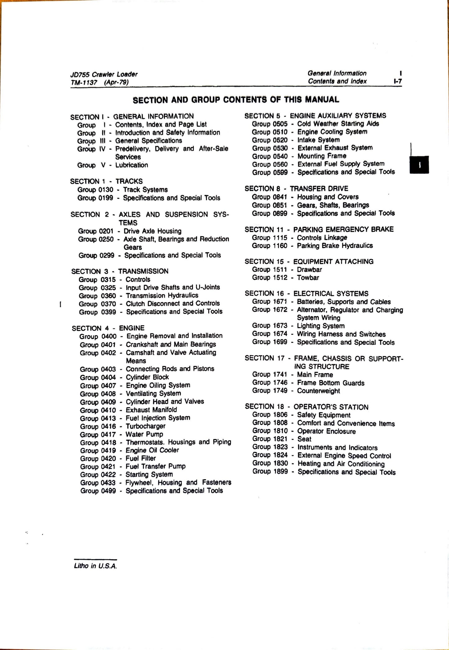 John Deere JD755 crawler loader technical manual -  TM1137 - digital version