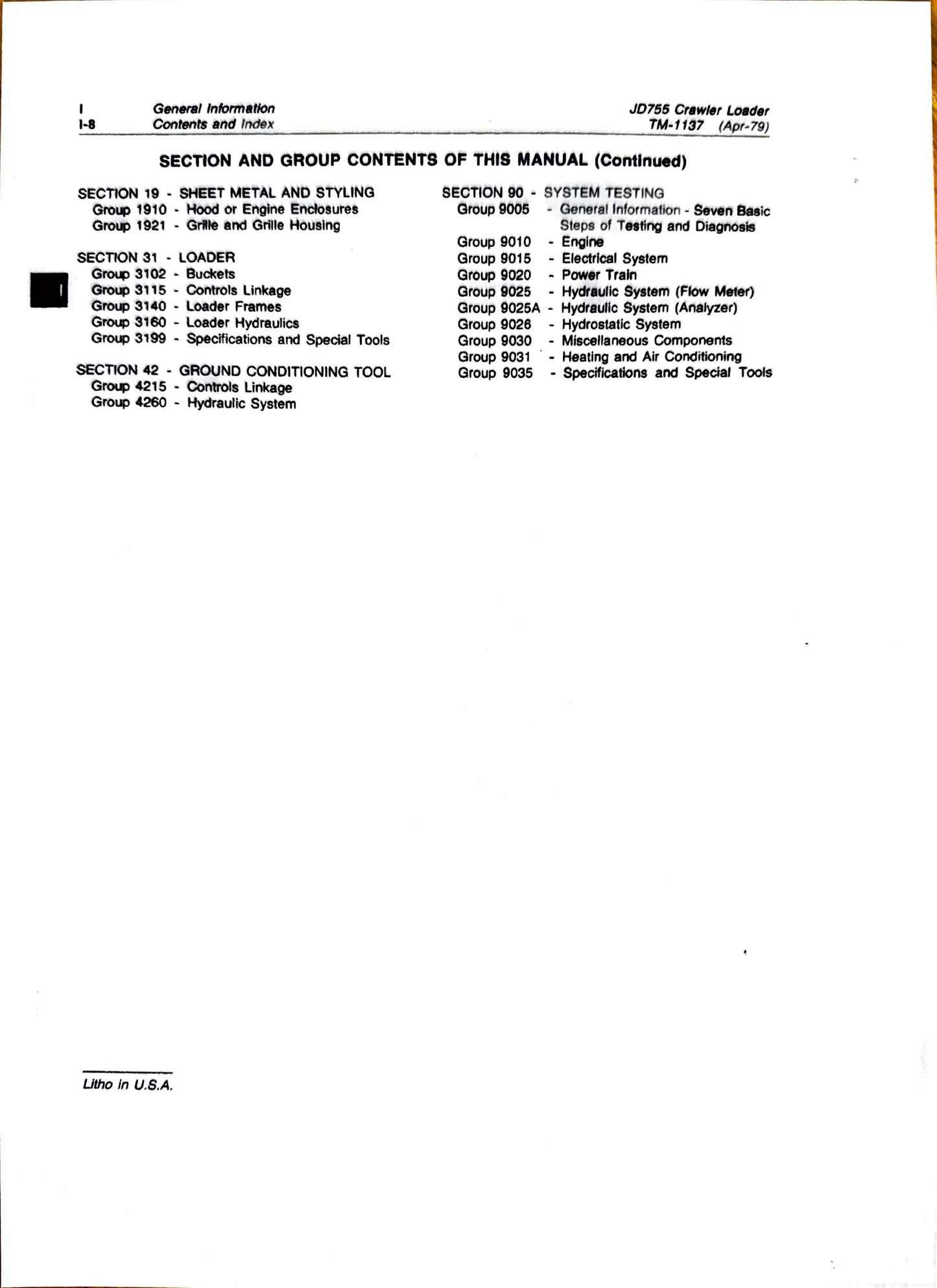 John Deere JD755 crawler loader technical manual -  TM1137 - digital version