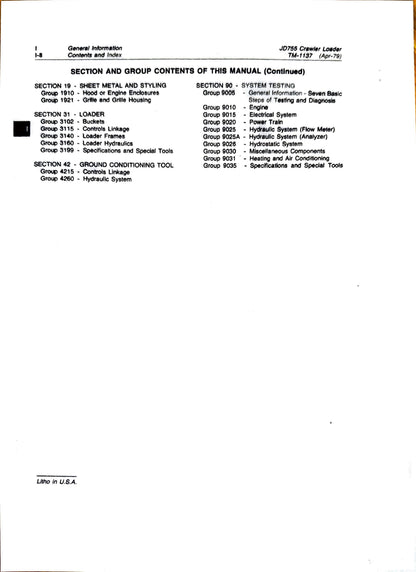 John Deere JD755 crawler loader technical manual -  TM1137 - digital version