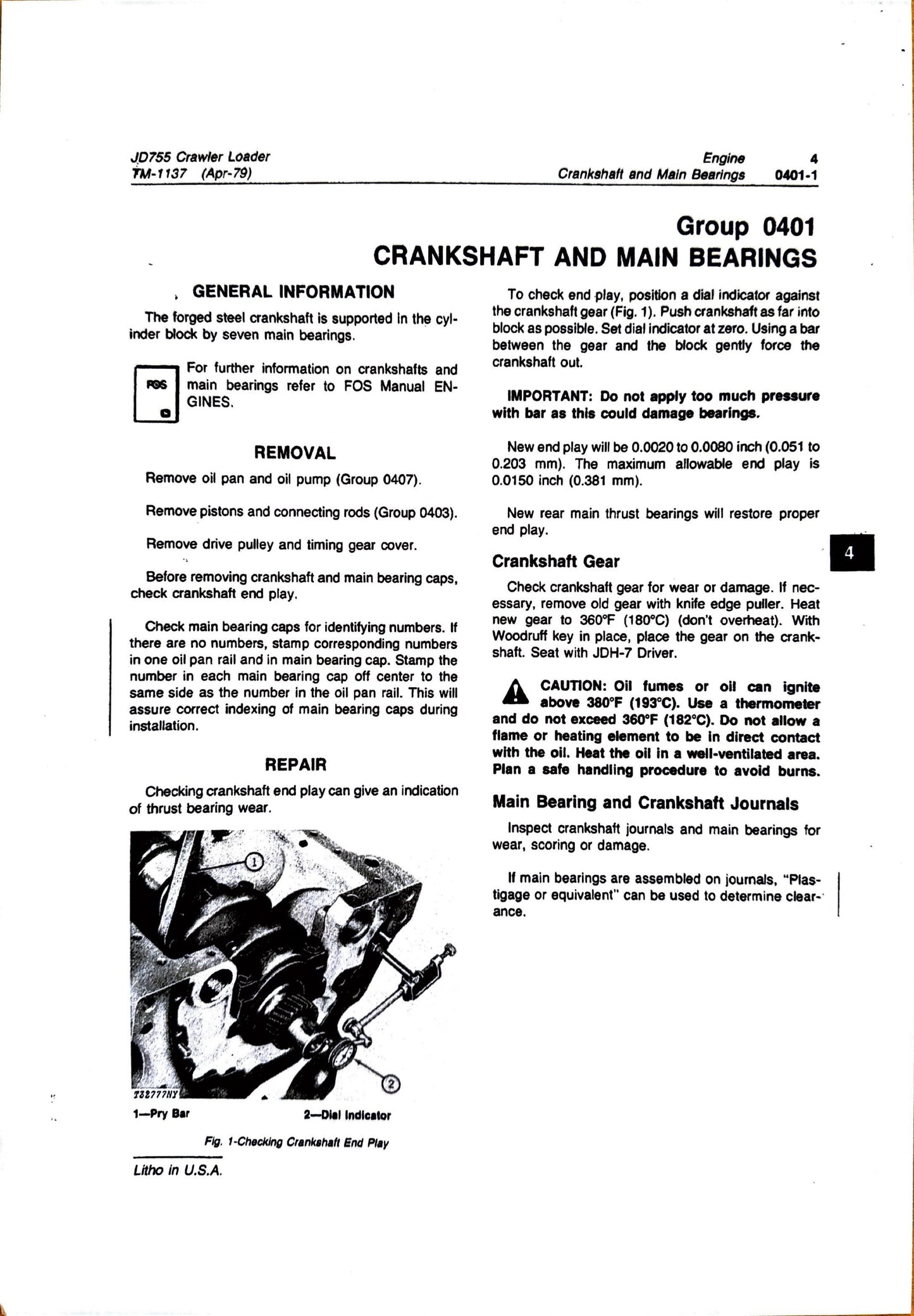 John Deere JD755 crawler loader technical manual -  TM1137 - digital version