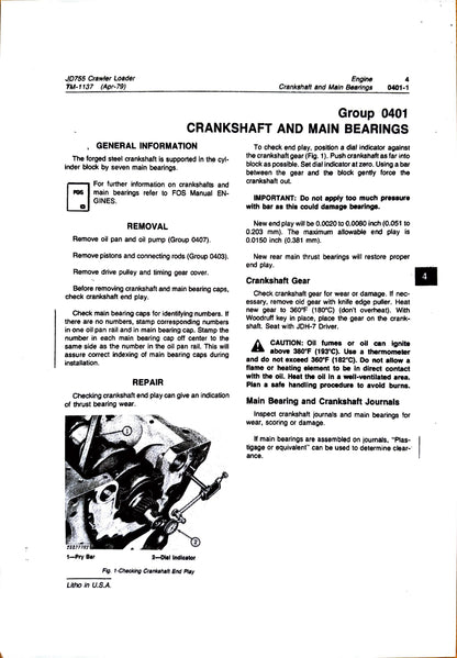 John Deere JD755 crawler loader technical manual -  TM1137 - digital version