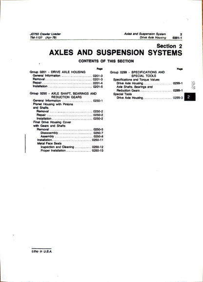 John Deere JD755 crawler loader technical manual -  TM1137 - digital version