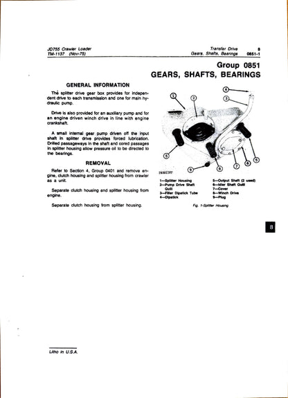 John Deere JD755 crawler loader technical manual -  TM1137 - digital version