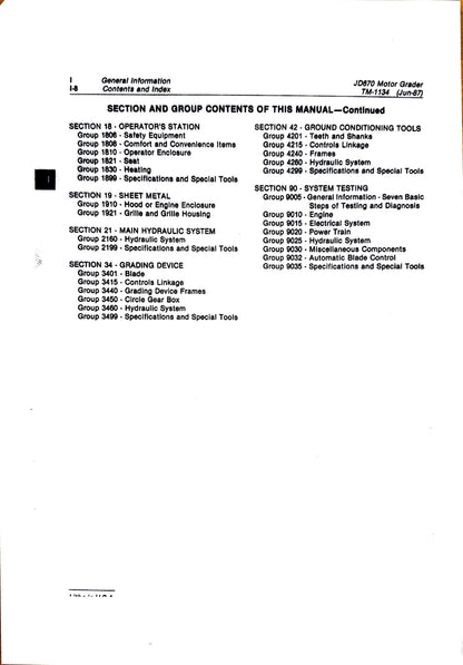 John Deere JD670 Motor Grader technical manual -  TM1134 - digital version