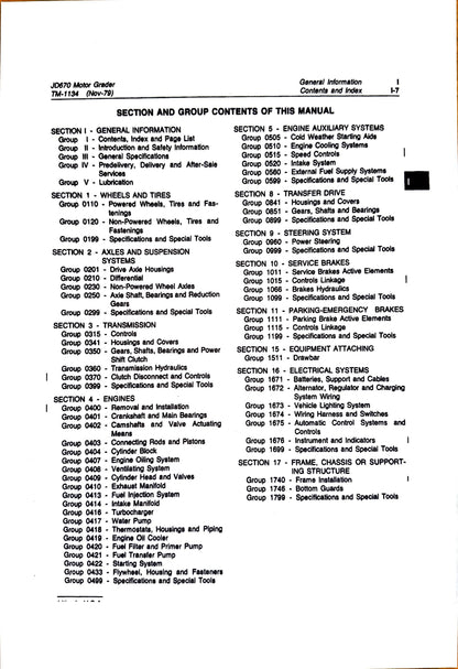 John Deere JD670 Motor Grader technical manual -  TM1134 - digital version