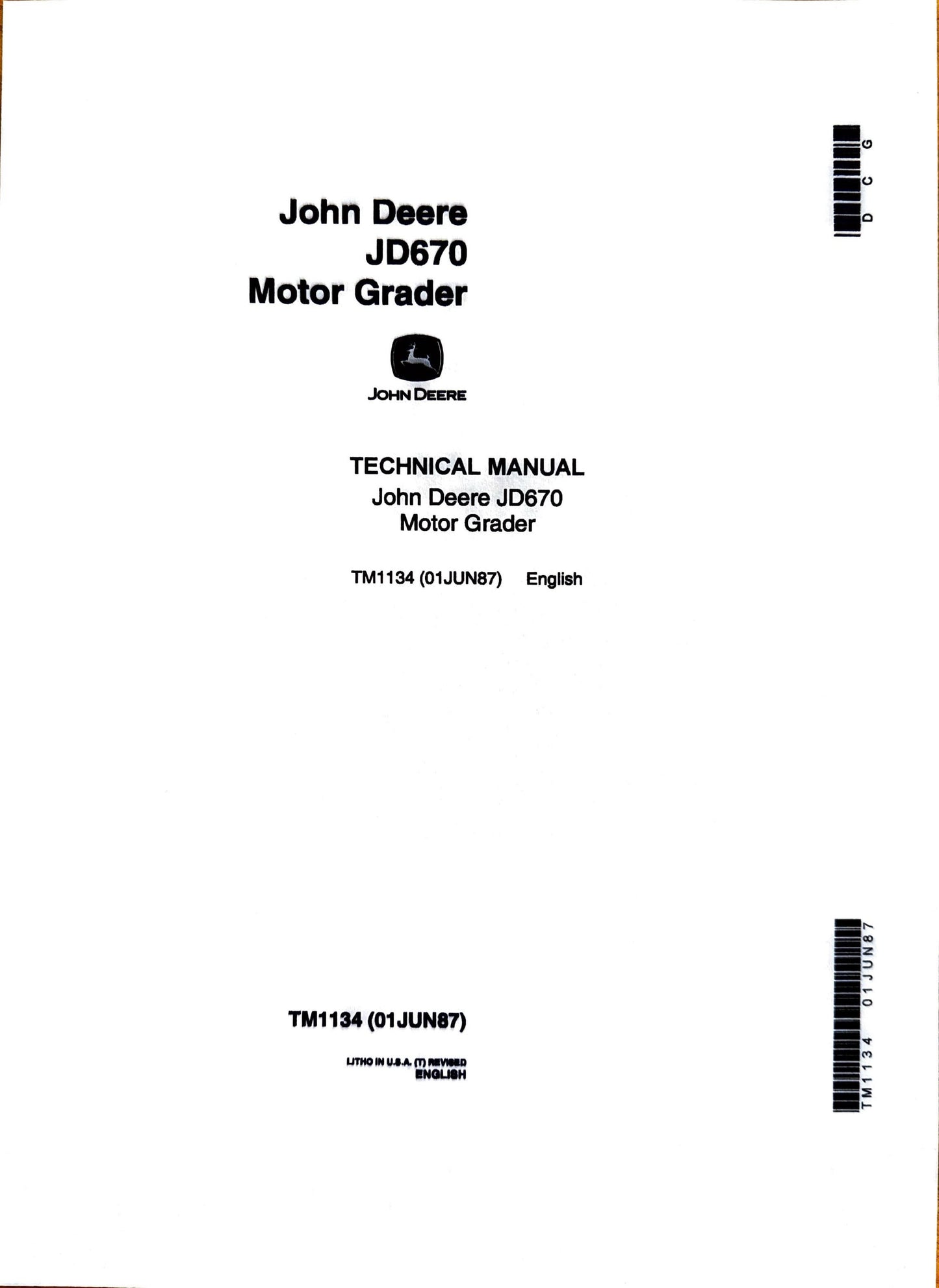 John Deere JD670 Motor Grader technical manual -  TM1134 - digital version
