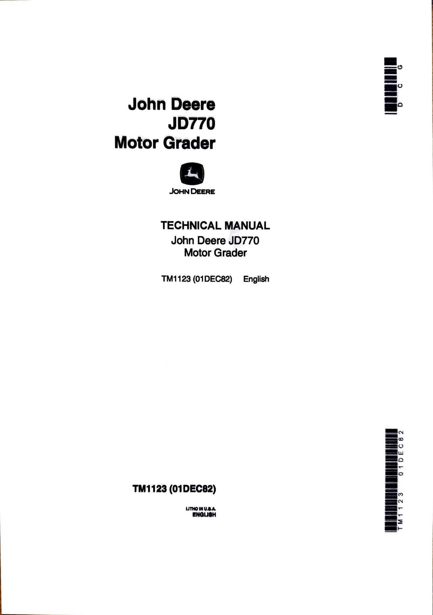 John Deere JD770 Motor Grader technical manual -  TM1123 - digital version