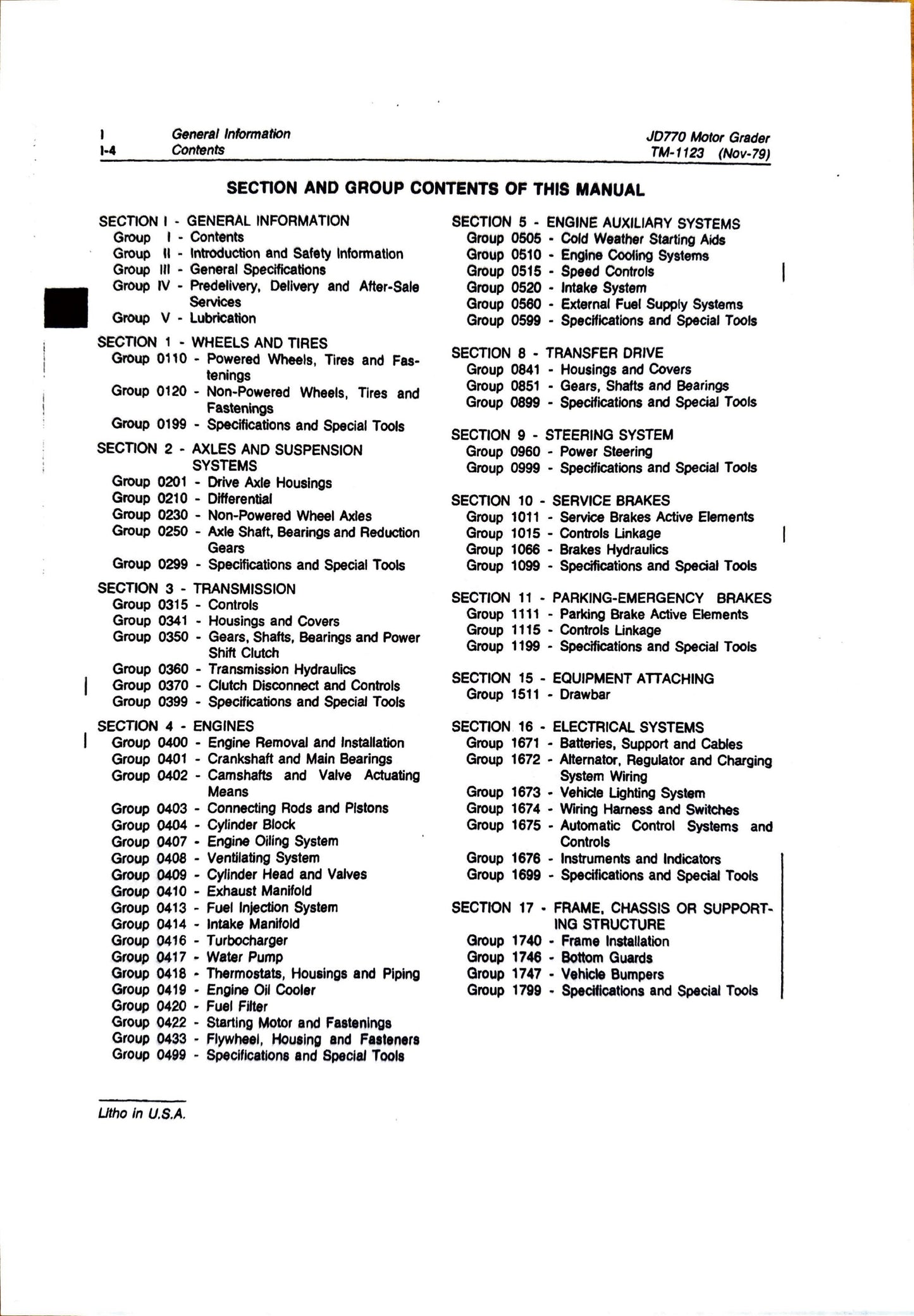 John Deere JD770 Motor Grader technical manual -  TM1123 - digital version